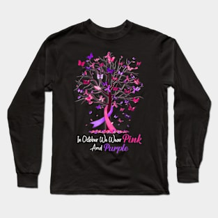 Domestic Violence Breast Cancer Awareness Month Ribbon Tree Long Sleeve T-Shirt